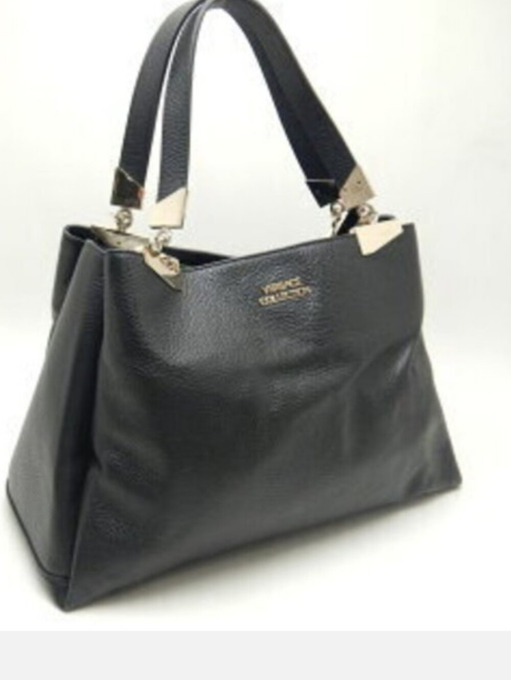 *Authentic* Versace Collection Black Leather Tote Handbag - Luxury Metal Accent